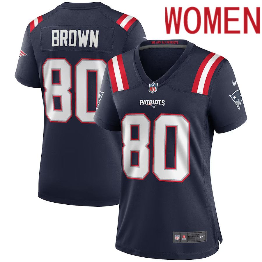 Women New England Patriots #80 Troy Brown Nike Navy Game Retired Player NFL Jersey->women nfl jersey->Women Jersey